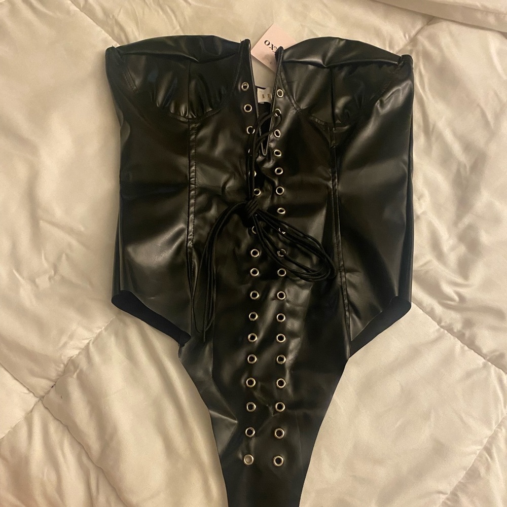 Laced up black bodysuit XS indie XO